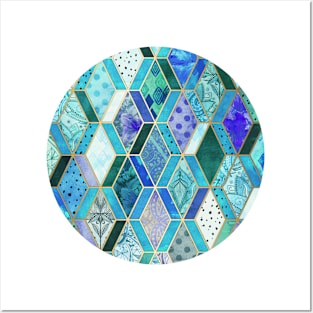 Sapphire & Emerald Diamond Patchwork Pattern Posters and Art